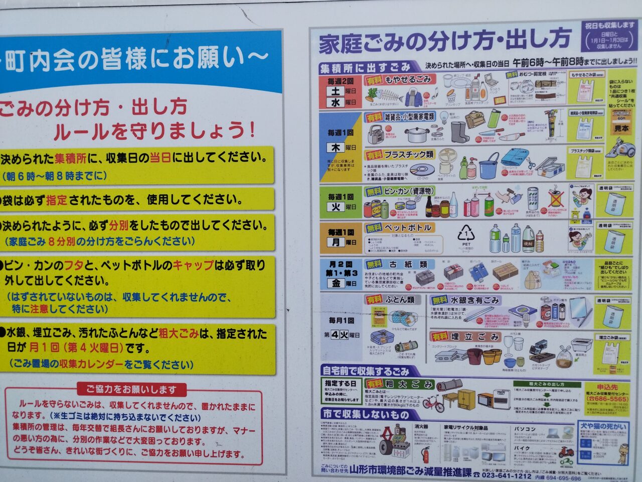 山形市内のゴミ分別表