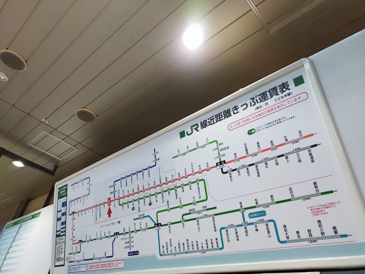 山形駅構内の運賃表